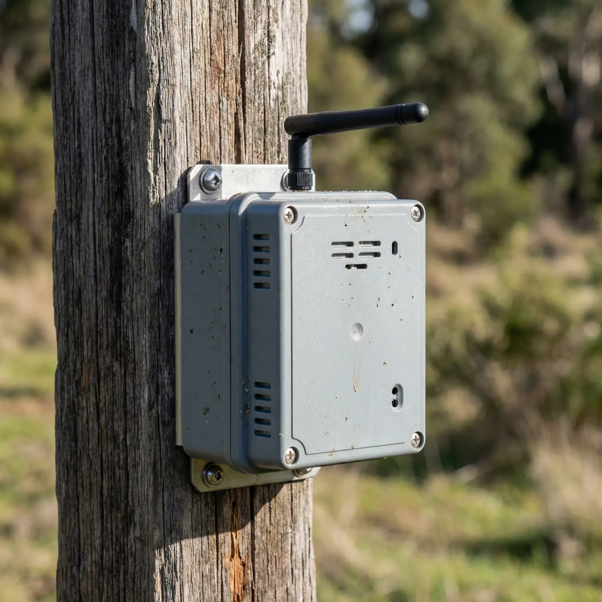 Battery-powered environmental monitoring station deployed in the field